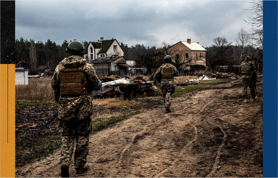 Українські військові в селі Мощун 30 березня